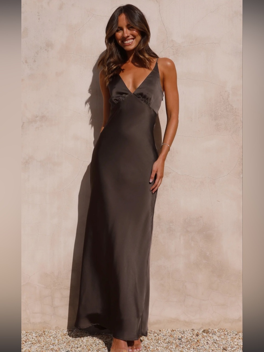 Elegant Brown Satin Wedding Dress